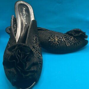 Pierre Dumas Serena Glittery Beaded black Heeled Mules Women Size 7Mopen toe
